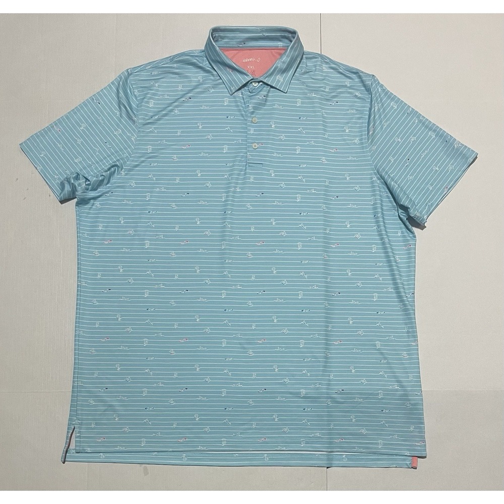 Johnnie-O Golf Surfin Stripes Polo Mens Size XXL Upf 50 Blue Shirt AOP